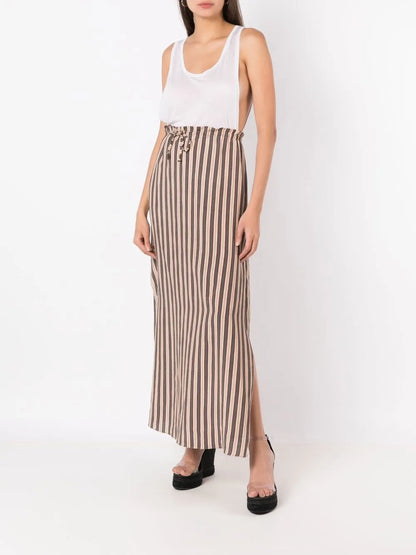 Paper-Bag Stripe Pattern Linen Skirt