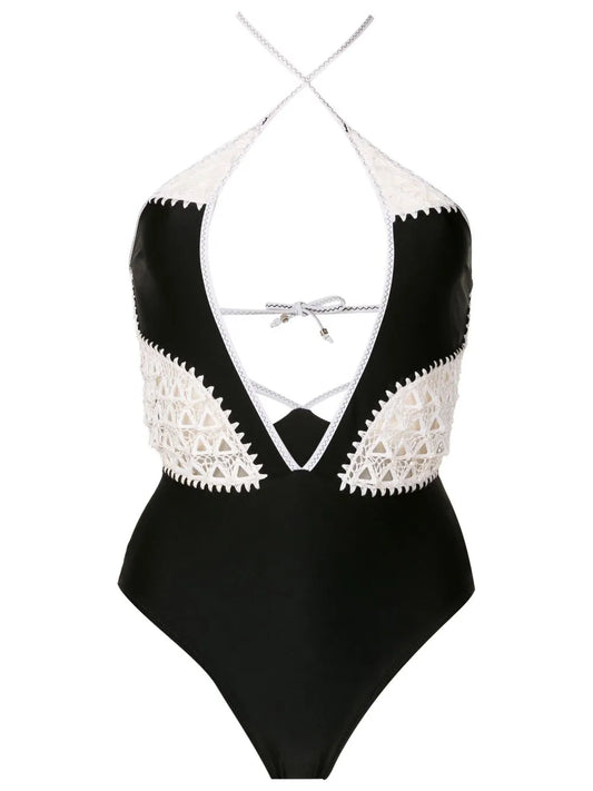Lace-Detail Halterneck Swimsuit