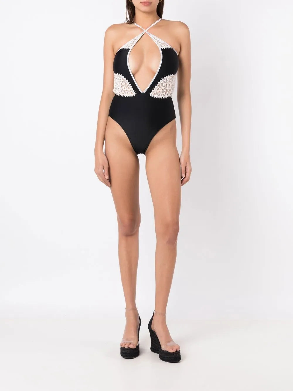 Lace-Detail Halterneck Swimsuit