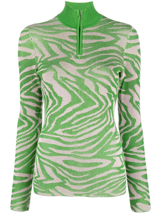 Wave-Print Fine-Knit Jumper