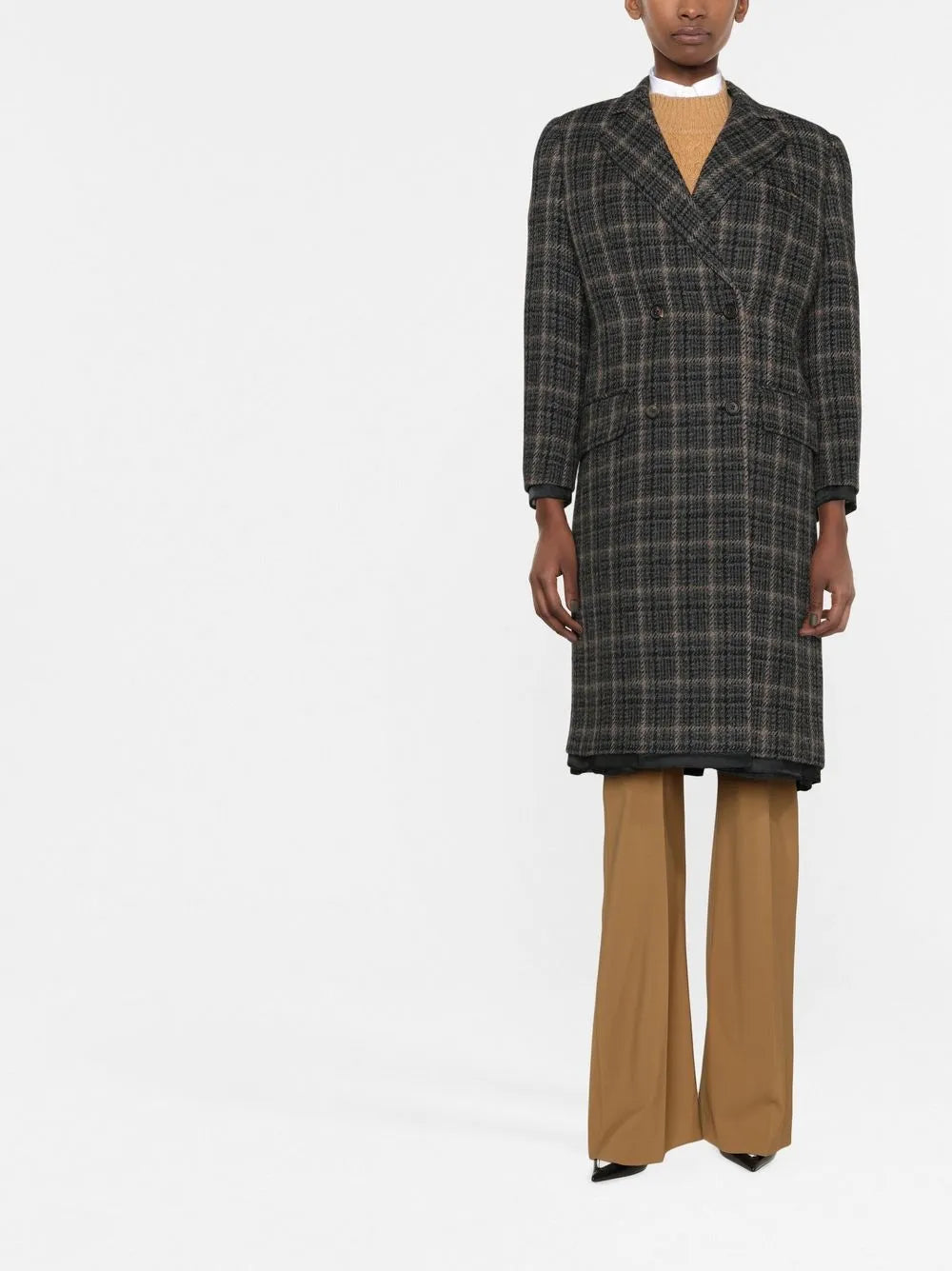 Double-Breasted Plaid Coat