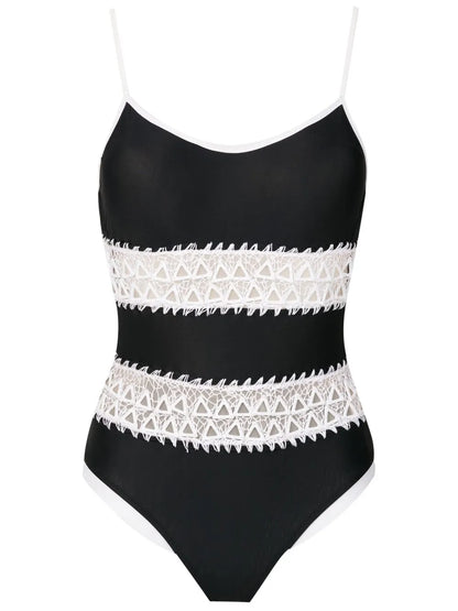 Lace-Detail Stripe Swimsuit