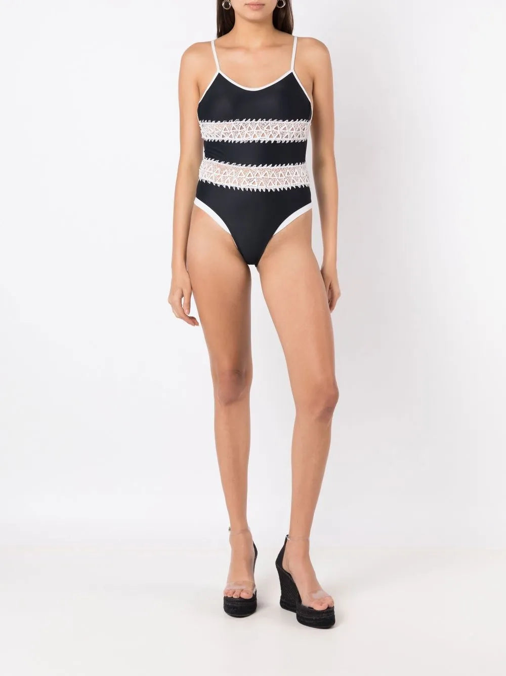 Lace-Detail Stripe Swimsuit
