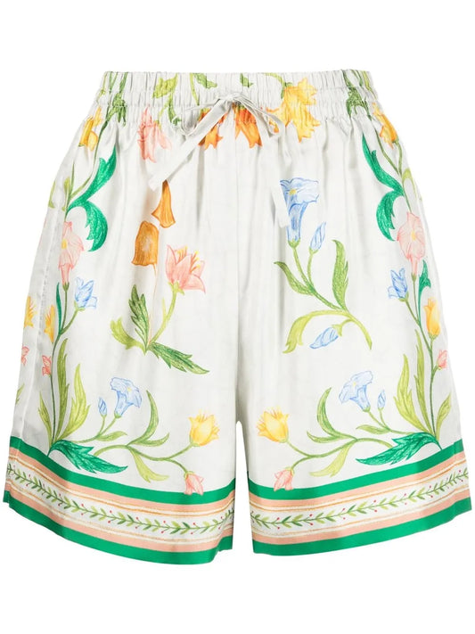 Floral-Print Silk Shorts