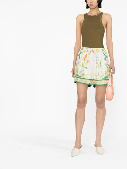 Floral-Print Silk Shorts