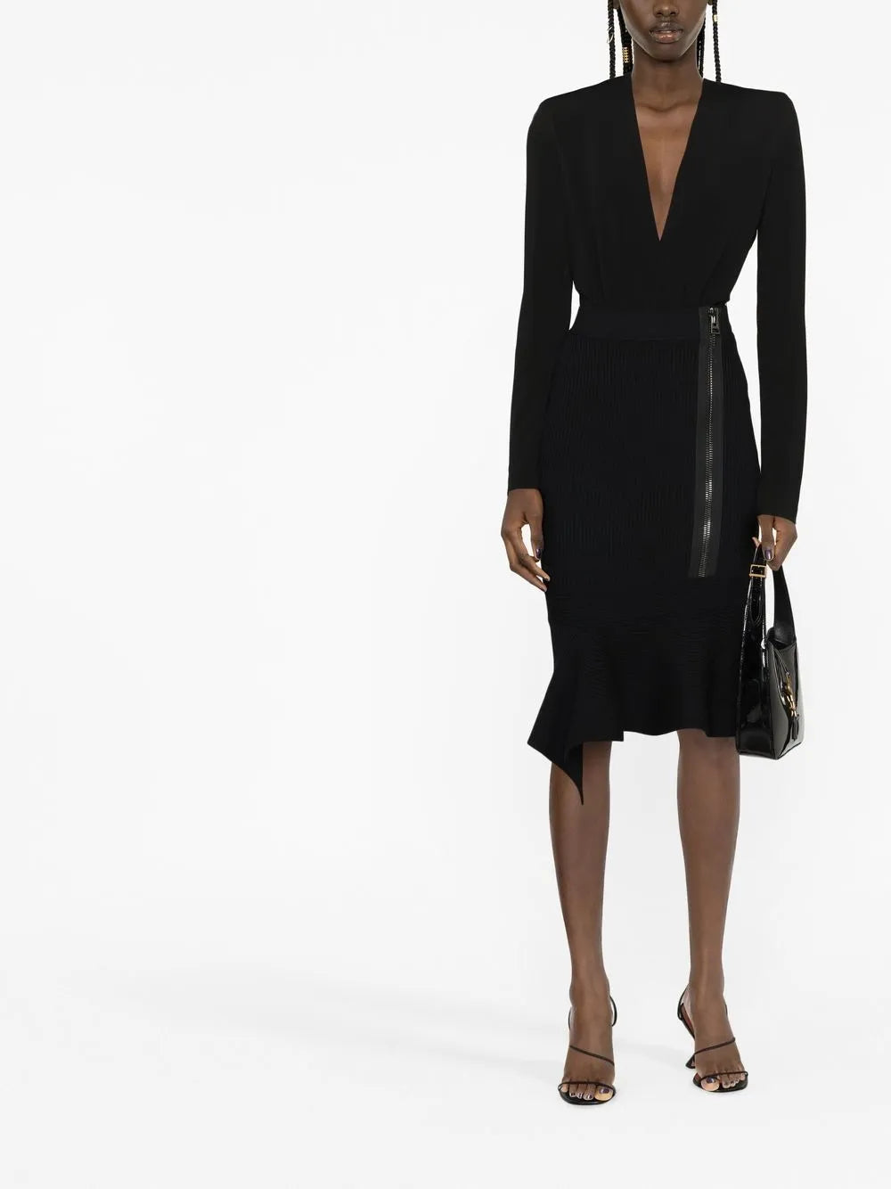 V-Neck Virgin Wool Midi Dress