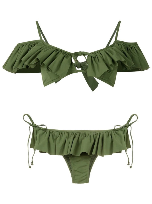 Ruffle-Detail Cold-Shoulder Bikini