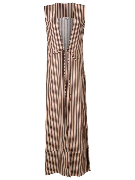 Stripe-Print Open-Front Maxi Dress