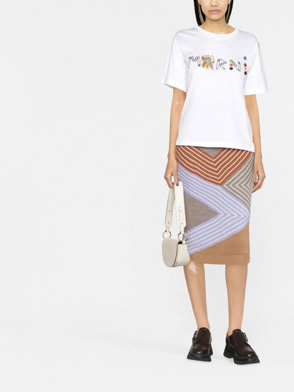 3D Stripes Wool Midi Skirt