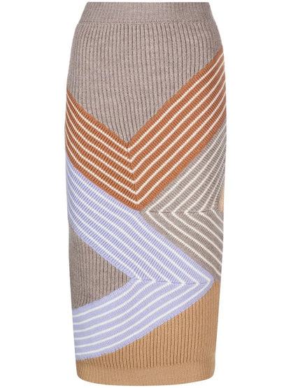 3D Stripes Wool Midi Skirt