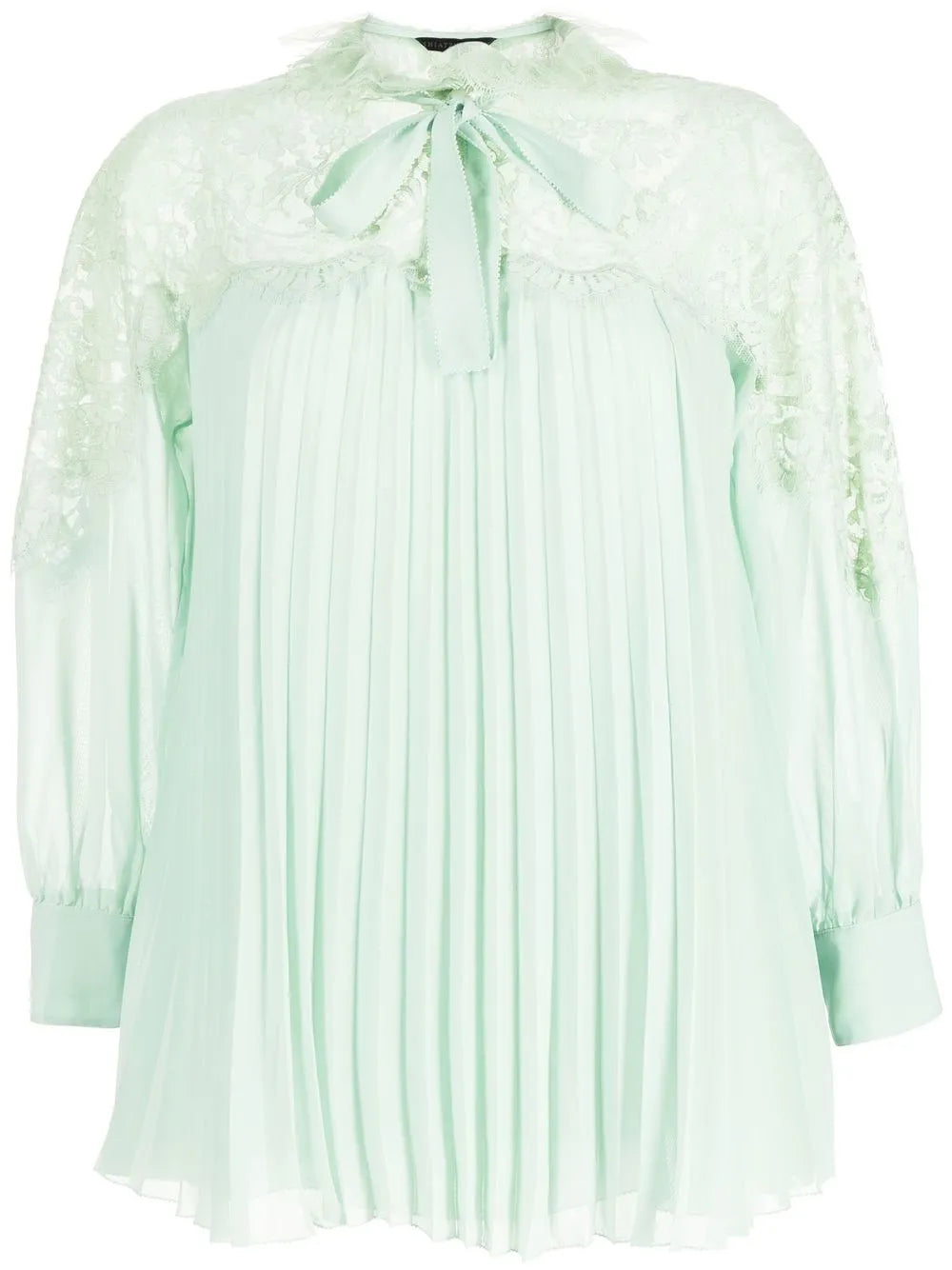 Pleated Lace-Collared Blouse