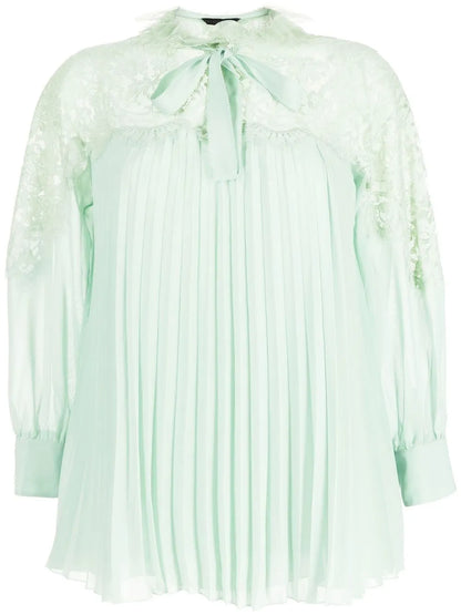 Pleated Lace-Collared Blouse