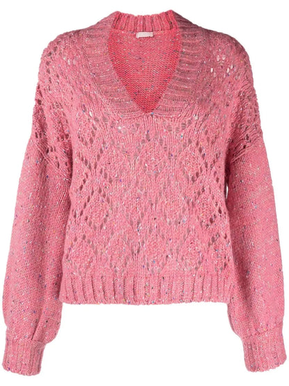 Open-Knit V-Neck Jumper