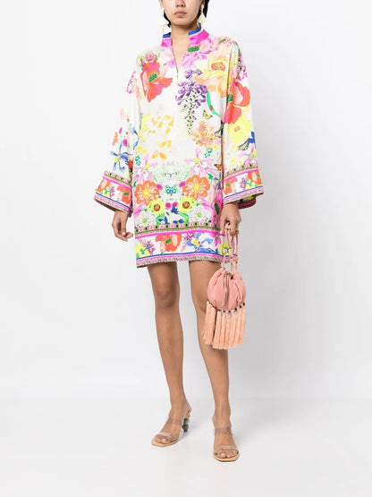 Zipped Silk Shirt Dress