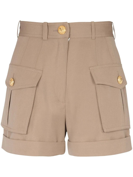 High-Waisted Flap-Pocket Shorts