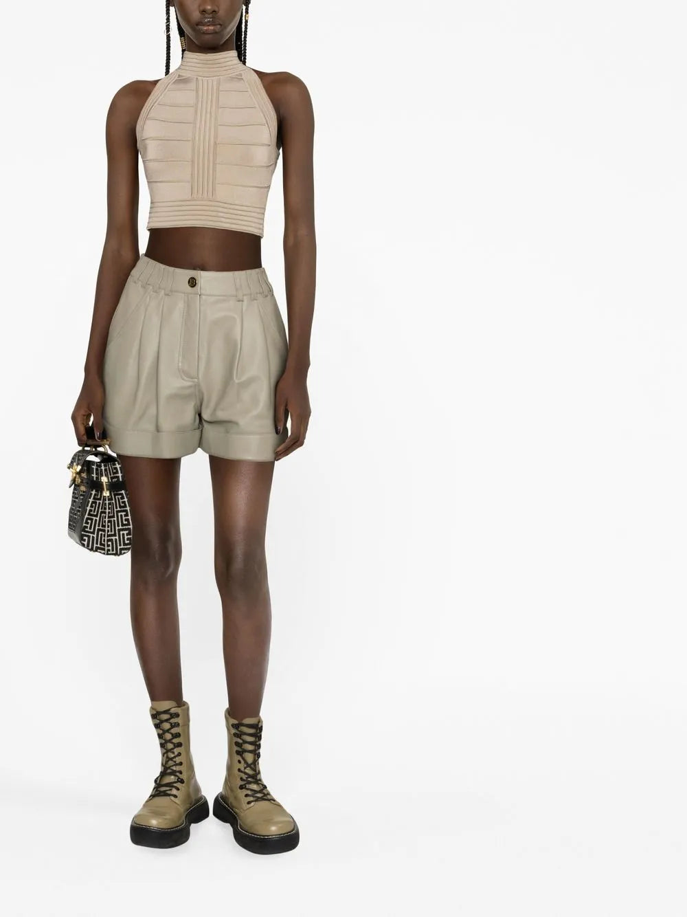High-Waisted Lambskin Shorts