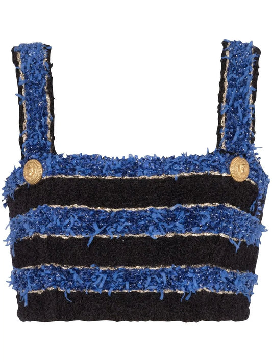 Button-Detail Tweed Crop Top