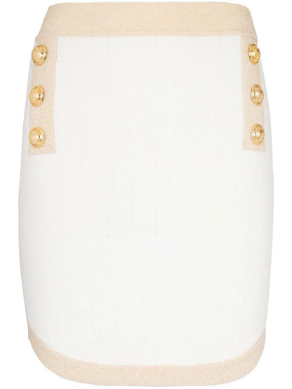 Button-Embellished Knitted Miniskirt
