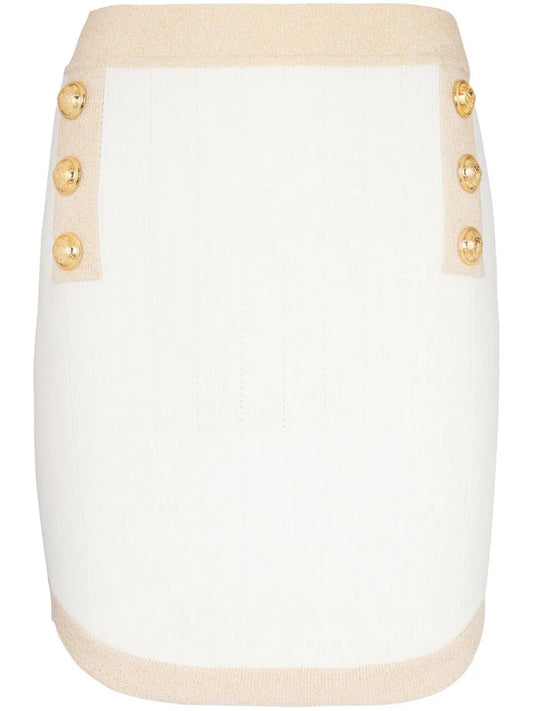 Button-Embellished Knitted Miniskirt