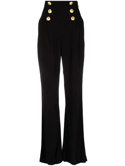 Button-Embellished High-Rise Trousers
