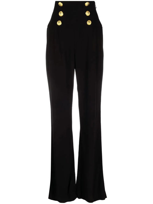 Button-Embellished High-Rise Trousers