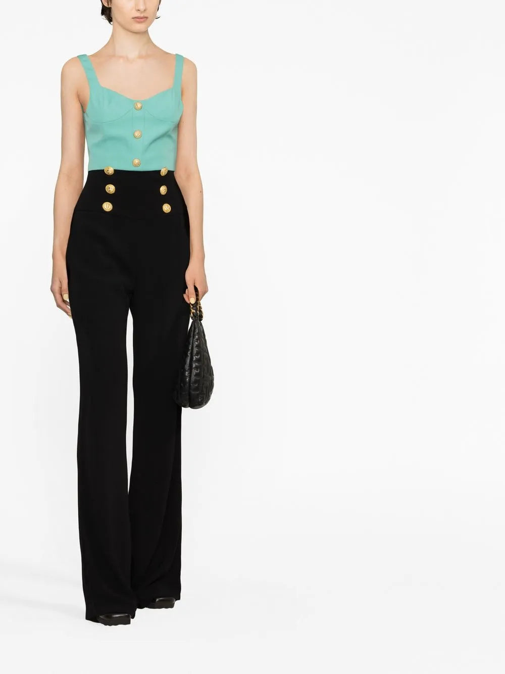 Button-Embellished High-Rise Trousers