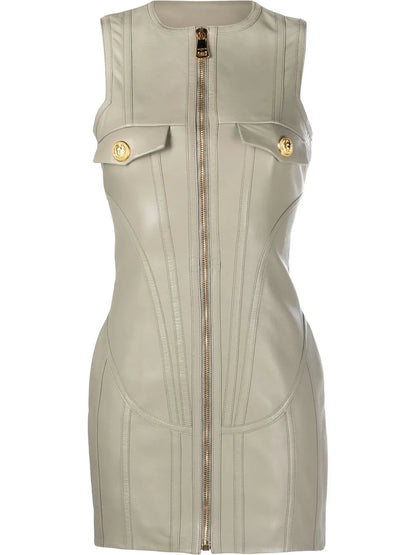Panelled Leather Minidress
