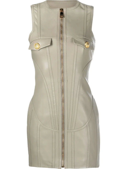 Panelled Leather Minidress