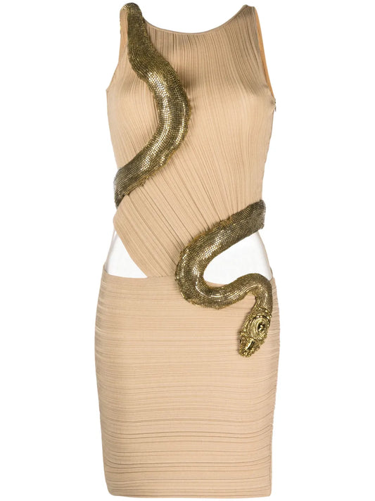 Embellished Snake-Detail Minidress