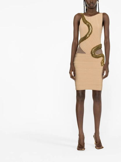 Embellished Snake-Detail Minidress