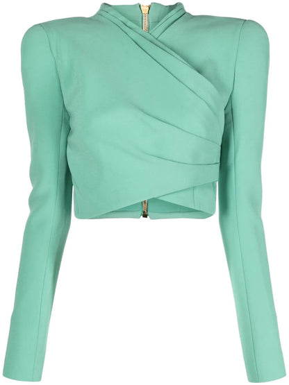 Wrap-Design Long-Sleeve Crop Top
