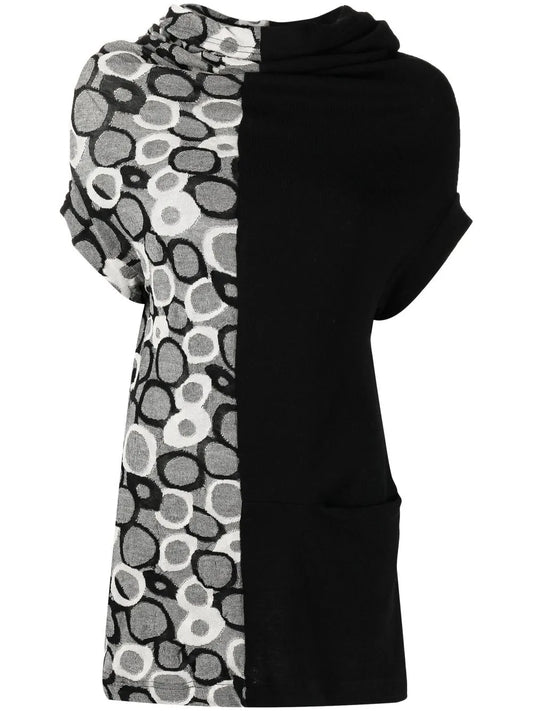 Contrast-Panel Abstract-Print Top