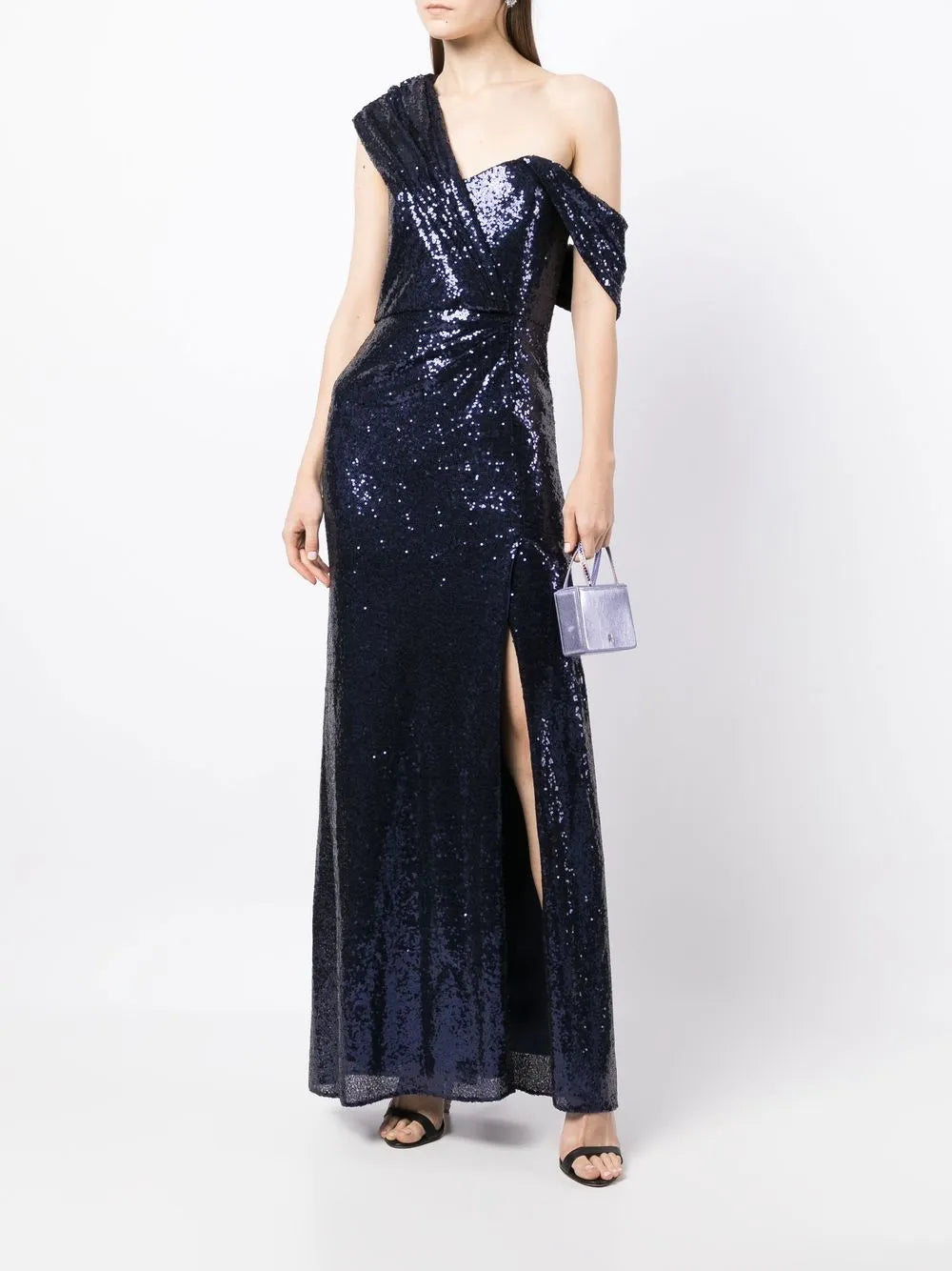 High-Shine Cold-Shoulder Midi Dress