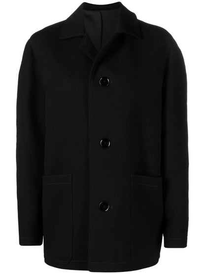 Curved-Shoulder Button-Front Jacket