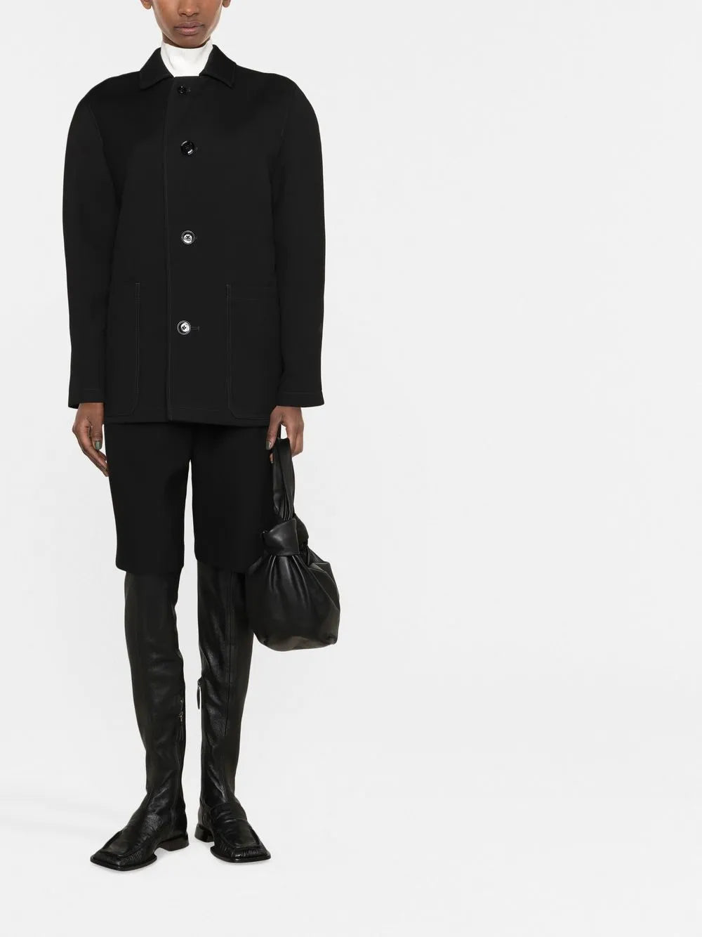 Curved-Shoulder Button-Front Jacket
