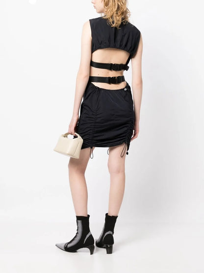 Cut-Out Drawstring-Detail Mini Dress
