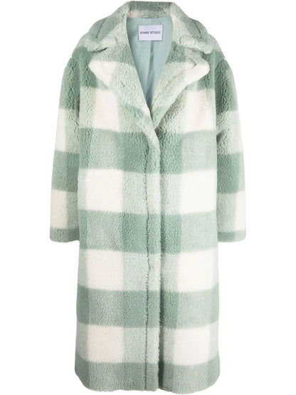 Check-Pattern Single-Breasted Teddy Coat