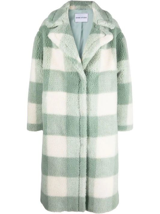 Check-Pattern Single-Breasted Teddy Coat