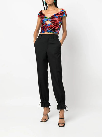 Floral-Print Velvet Top