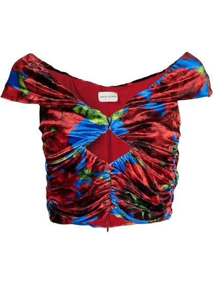 Floral-Print Velvet Top