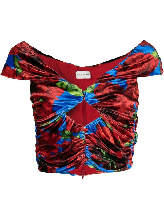 Floral-Print Velvet Top