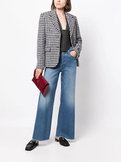 Dogtooth Single-Breasted Tweed Blazer