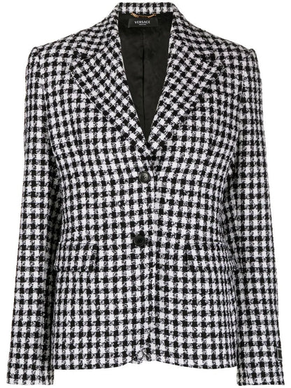 Dogtooth Single-Breasted Tweed Blazer