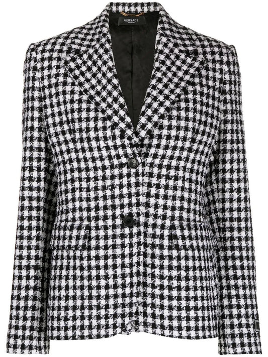 Dogtooth Single-Breasted Tweed Blazer