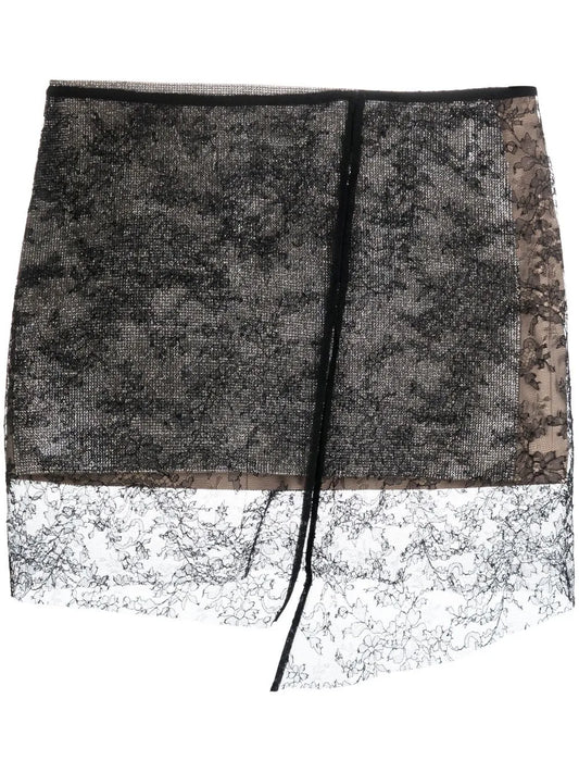 Lace Overlay Asymmetric Skirt