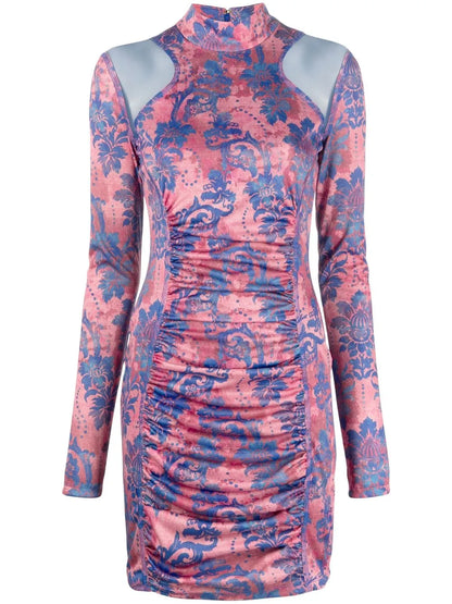 Gathered Paisley-Print Minidress