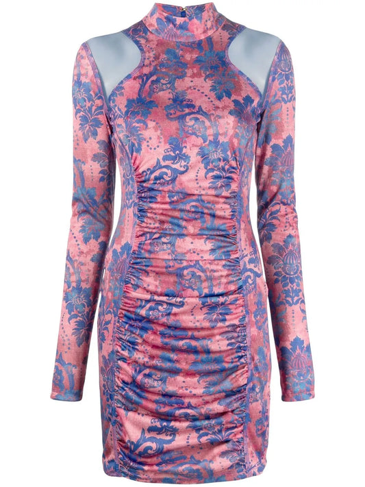 Gathered Paisley-Print Minidress