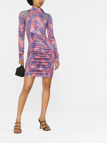 Gathered Paisley-Print Minidress