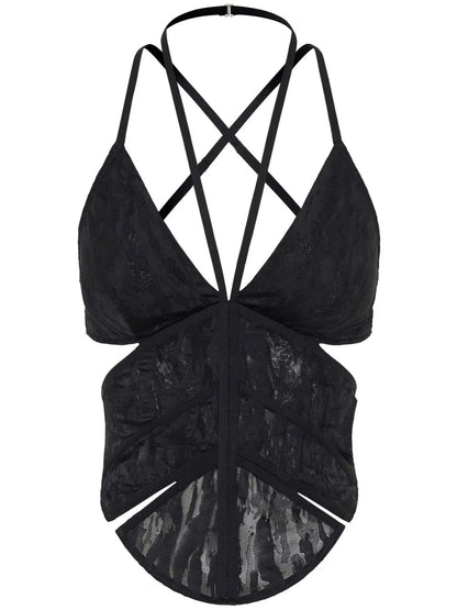 Patterned-Jacquard Halterneck Cami Top
