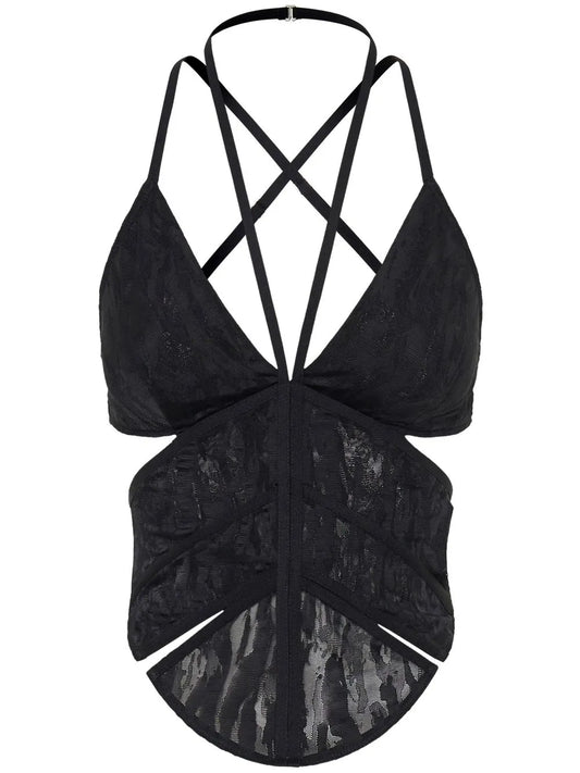 Patterned-Jacquard Halterneck Cami Top